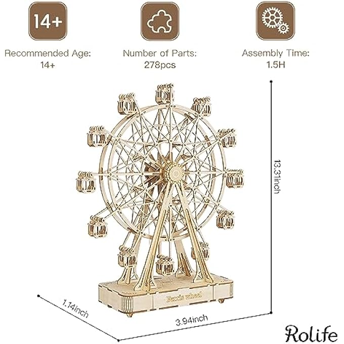 3D WOODEN PUZZLE FOR ADULTS,MECHANICAL DIY CRAFTS KITS FOR KIDS,FERRIS WHEELS MUSIC MODEL KITS TO BUILD,BRAIN TEASER PUZZLES FOR BOYS AND GIRLS - Image 4